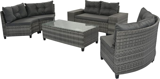 LUMISOL 8-Piece Outdoor Half-Moon Curved Sofa Set, Outdoor All-Weather Wicker Patio Conversation Set with Coffee Table and End Tables for Porch,Backyard, Gray