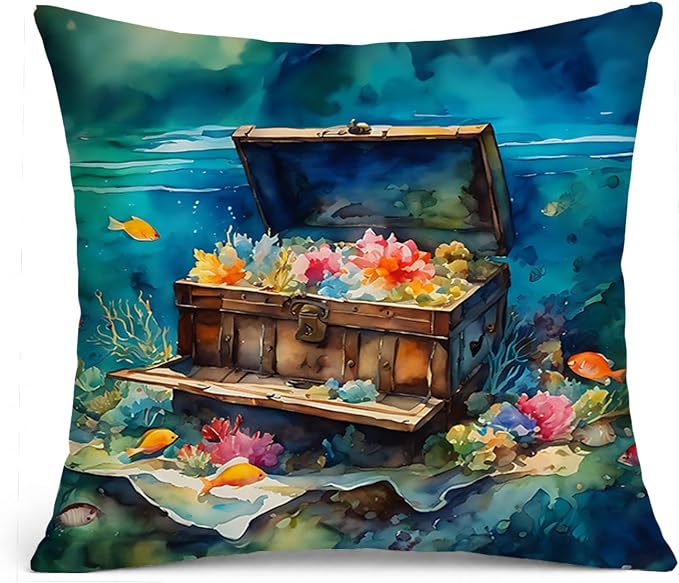 Caroline's Treasures Treasure Chest Throw Pillow Machine Washable, Indoor Outdoor Decorative Pillow for Couch, Bed or Patio, 14Hx14W
