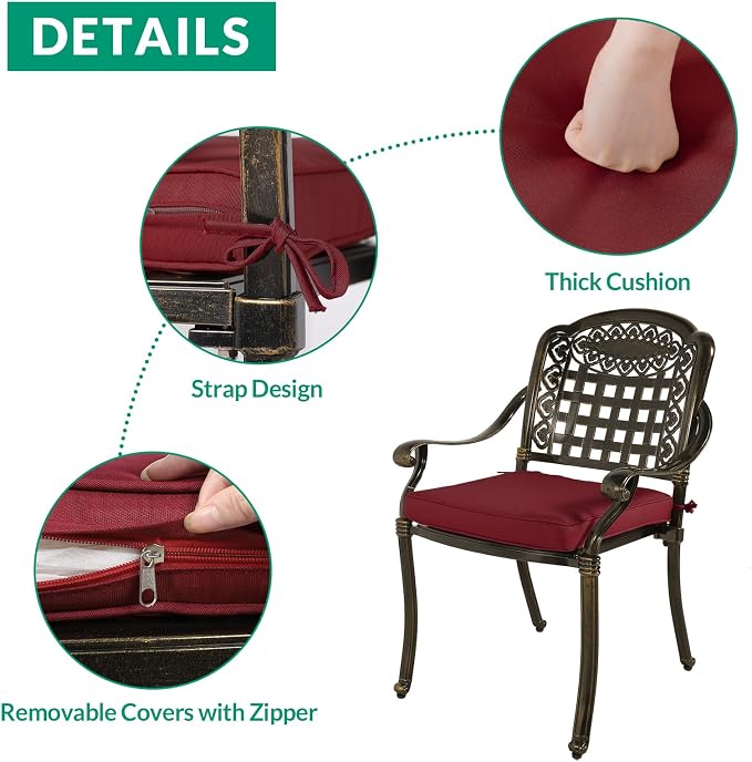 VIVIJASON 9-Piece Patio Furniture Dining Set, Rust-Free Cast Aluminum Outdoor Conversation Set, Include 8 Cushioned Chairs and an Oval Table with Umbrella Hole for Balcony Lawn Backyard, Red Cushion
