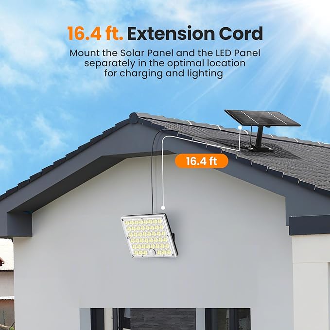 Solar Lights Outdoor Waterproof Motion Sensor Security Lights with Remote, 3 Modes 184 LED Upgraded Convex Lens 150% Bright, 16.4 Ft Cord, Outdoor Flood Light for Backyard, Garage, Barn