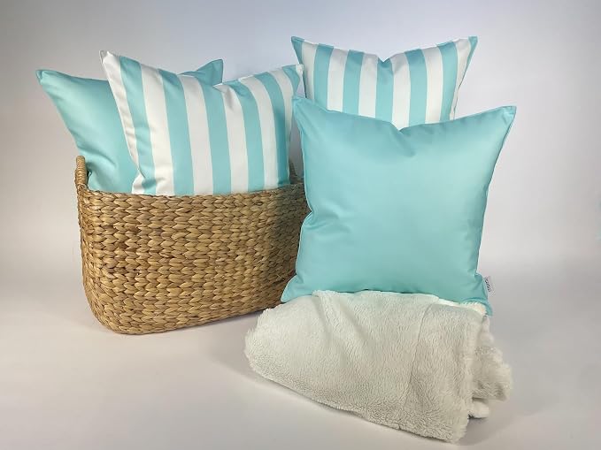 Pack of 2 Outdoor 20''x20'' Waterproof Baby Blue Throw Pillow Covers Decorative Square Patio Pillows for Patio Furniture (Waterspout)