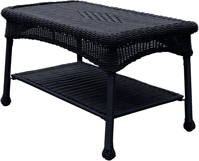 Jeco Wicker Patio Love Seat and Coffee Table Set without Cushion, Black