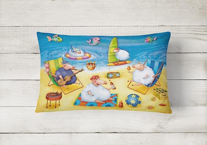 Caroline's Treasures APH0081PW1216 Party Pigs on The Beach Canvas Fabric Decorative Pillow Machine Washable, Indoor Outdoor Decorative Pillow for Couch, Bed or Patio, 12HX16W