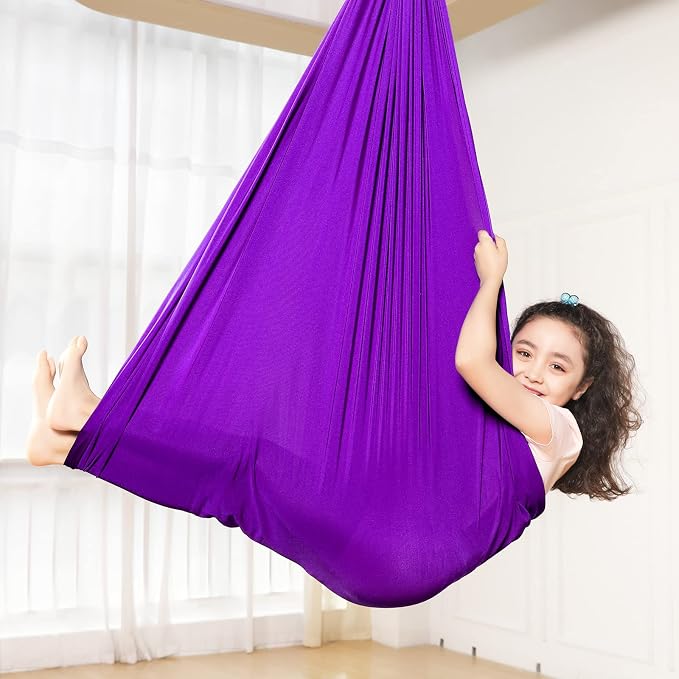 Kids Sensory Therapy Swing Hammock Children's Swing Hammock Indoor Elastic Cuddle Pod Swing for Autism Boys Girls with ADHD SPD Asperger's Sensory Integration Special Needs (Purple)