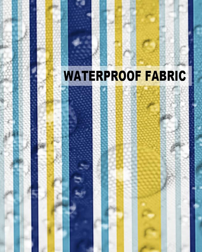 Blue Yellow Striped Outdoor Waterproof Pillow Covers, Farmhouse Navy Blue Ombre Stripes Decorative Square Throw Pillowcase Sofa Cushion Sham for Patio/Couch/Chair, 26"x26" 2 Pack
