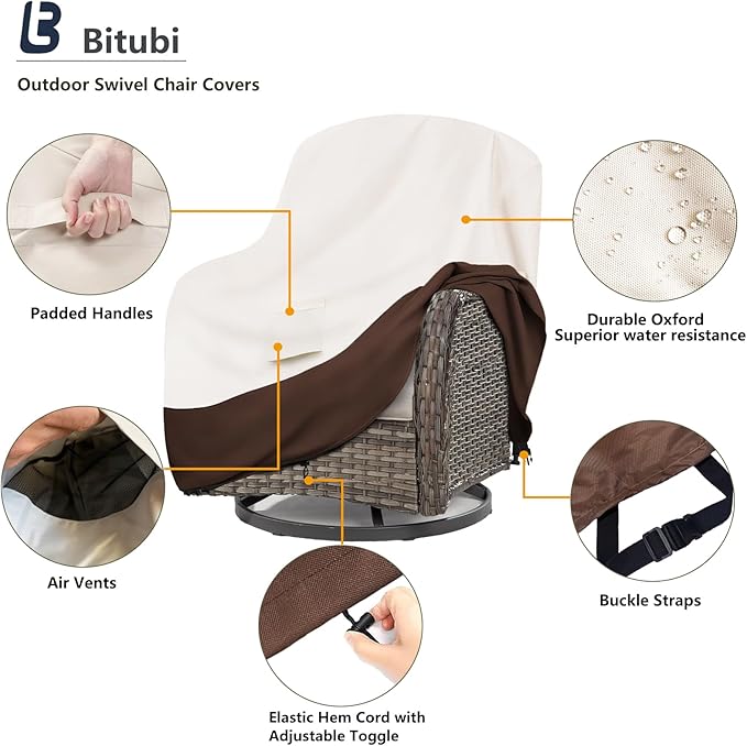 Bitubi Waterproof 4 Pack Outdoor Swivel Chair Cover for Patio Chair Size Up to 33W x 35D x 38.5H inch,Outdoor Lawn Patio Furniture Covers (Brown)