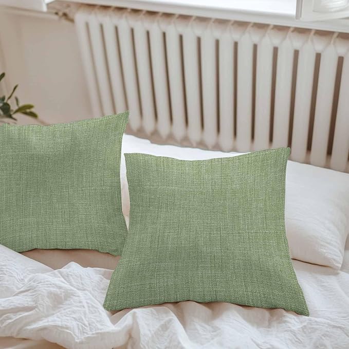 Vandarllin Outdoor Throw Pillows Covers 18x18 inch Set of 2 Waterproof Sage Green Linen Decorative Zippered Cushion Covers for Patio Furniture, Farmhouse Pure Color Lumbar Pillowcases