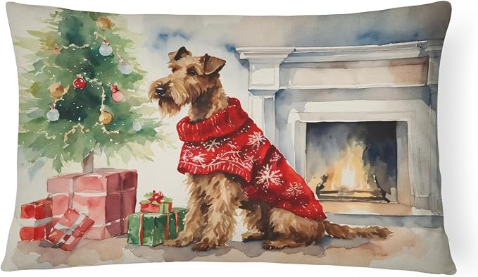 Caroline's Treasures DAC2678PW1216 Irish Terrier Cozy Christmas Throw Pillow Machine Washable, Indoor Outdoor Decorative Pillow for Couch, Bed or Patio, 12HX16W