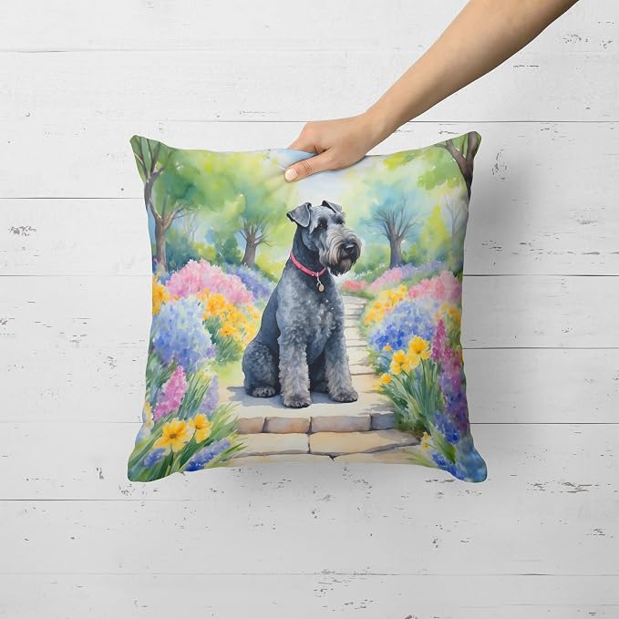 Caroline's Treasures Kerry Blue Terrier Spring Path Throw Pillow Machine Washable, Indoor Outdoor Decorative Pillow for Couch, Bed or Patio, 18Hx18W