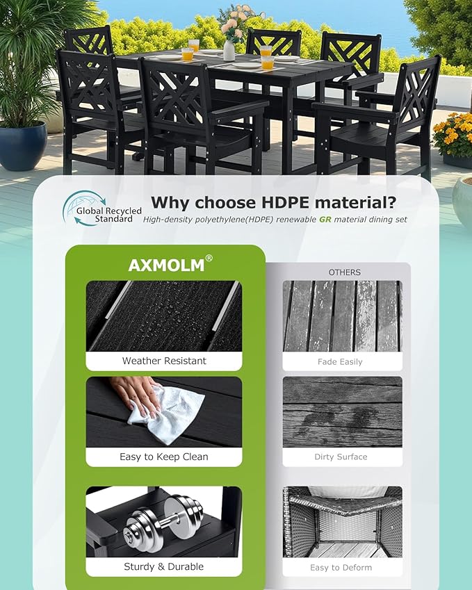 12 Piece HDPE Outdoor Dining Set for 10, Patio HDPE Furniture Set with 2 Table and Umbrella Hole, Outdoor Table and Chairs for Garden, Poolside, Backyard, Deck