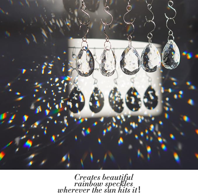 10 Pcs 38mm Clear Crystal Teardrop Chandelier Hanging Suncatcher Parts | Clear Crystal Teardrop Prisms Pendants with Hooks Suncatcher for Lamp Window Christmas Tree Wedding Decor