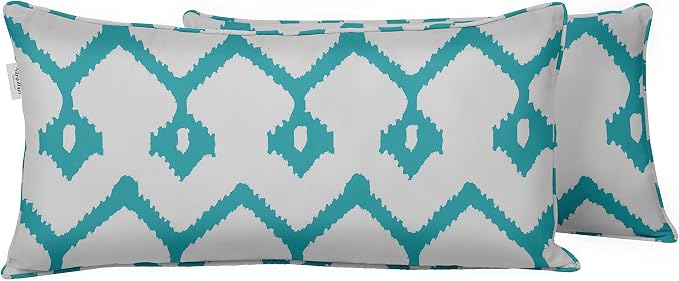 Indoor/Outdoor Polyester Fabric Lumbar Pillow Cover, All-Weather Waterproof Rectangular Cushion Case for Patio Furniture, 12 x 18 Set of 2 - Ikat-87