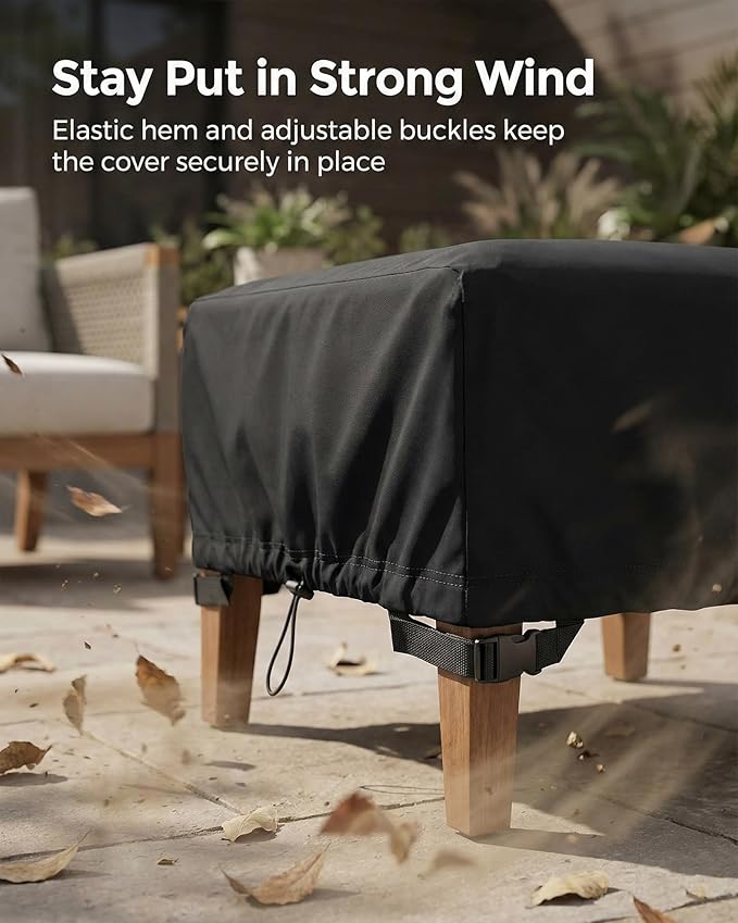 Square Waterproof Patio Ottoman Cover, 600D Heavy Duty Outdoor Furniture Cover with Windproof Buckles Air Vents, All-Weather Protector for Patio Ottoman or Outdoor Side Table 25 x 25 x 18 Inch, Black