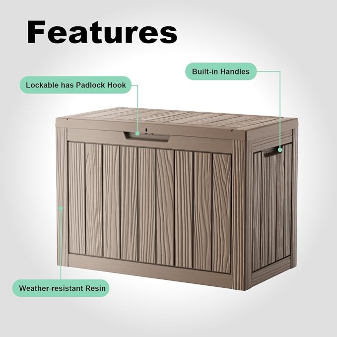 50 GallonOutdoor Storage Box,Resin Deck Boxes Waterproof, IndoorOutdoor Bin for Package Delivery, Patio Cushions, Gardening Tools, Lockable, UV Resistant