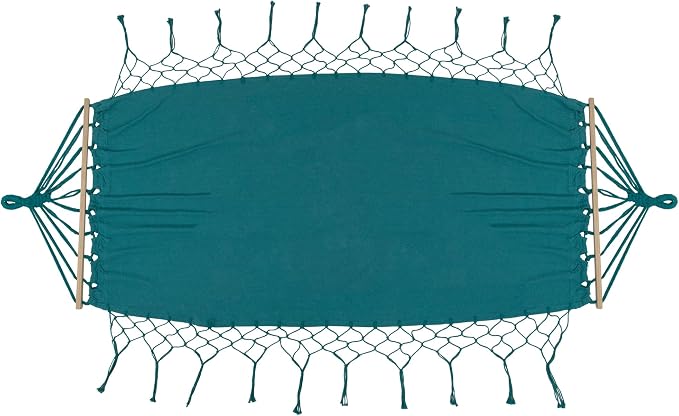 Hammock with Netted Fringe and Wooden Bars - 100" x 41" - Teal Green