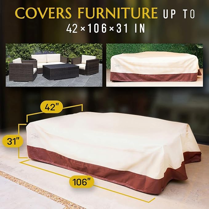 Signature Living Outdoor Couch Cover Waterproof - Patio Furniture Cover, Heavy Duty, UV-Coated Polyester, for All-Weather Protection Furniture Covers for Outdoor Seating - Extra Large, 106 inch