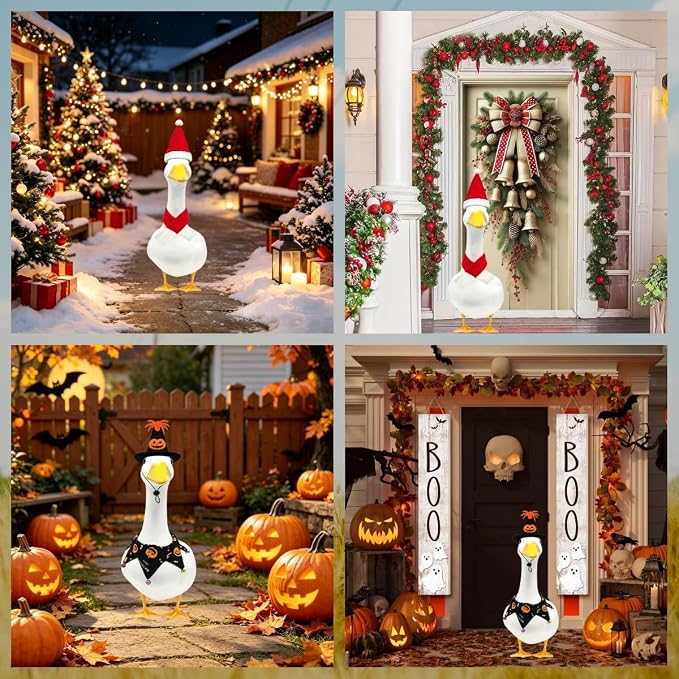 8 Set Holiday Porch Goose Outfits All Seasons Holiday Bundle St. Patrick Easter Summer Hawaiian 4th of July Fall Lawn Goose Clothing Porch Clothes for Patio Yard Lawn Decor