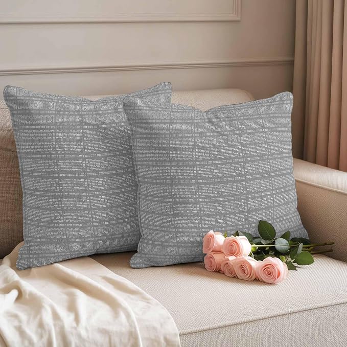 Outdoor Waterproof Throw Pillow Covers Set of 2 Stripes Grain Pillowcases 16x16 Inches Grey Solid Color Decorative Pillows Cushion Case Patio Pillows for Couch Bed Chair Garden