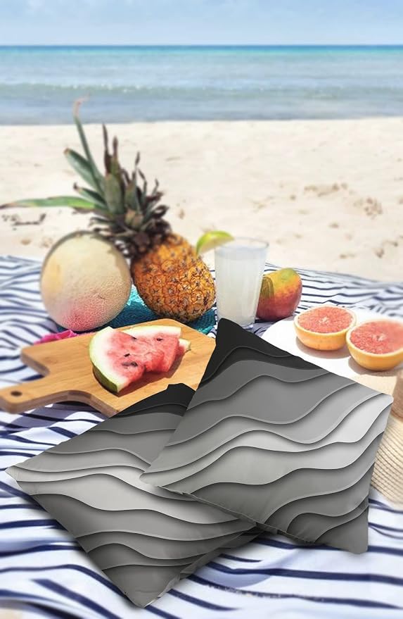 Funy Decor Waterproof Outdoor Throw Pillow Cover Gray Modern Geometric Lumbar Pillowcases Set of 2 Abstract Beach Decorative Patio Furniture Pillows for Couch Garden 18 x 18 Inches