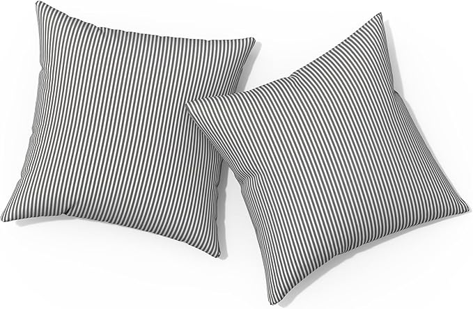 Outdoor Pillows for Patio Furniture 18x18 inch, Square Outdoor Throw Pillows with Inserts, Decorative Toss Pillows for Garden Couch Home Sofa Office Chair, Pack of 2, Stripe Gray