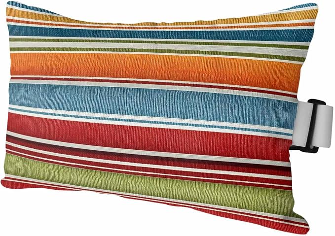 Outdoor Pillow for Chaise Lounge Chair, Modern Colorful Stripes Waterproof Headrest Pillow with Insert and Strap Red Green Blue Burlap Texture Lumbar Support Pillows for Pool Patio Office, Set of 1