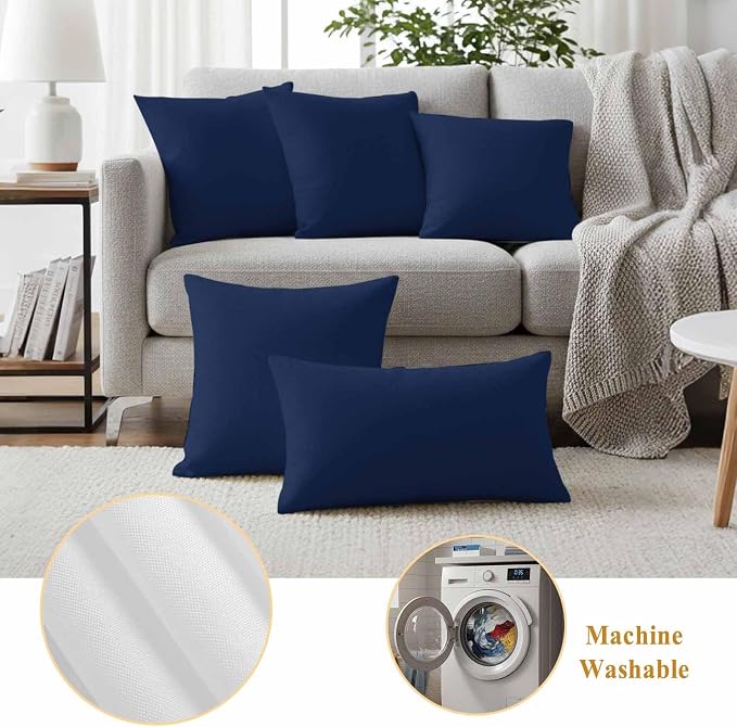 Waterproof Pillow Covers Set of 2 24x24 Inch Navy Blue Outdoor Cushion Covers Solid Color Decorative Pillow Cases for Patio, Sofa, Couch, Garden, Balcony