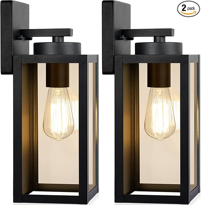 BesLowe Outdoor Wall Light Fixtures, Modern Black Exterior Wall Lanterns | Waterproof Metal Construction, Rust-resistant, Quick & Easy Installation, Clear Glass Shades & Standard E26 Socket