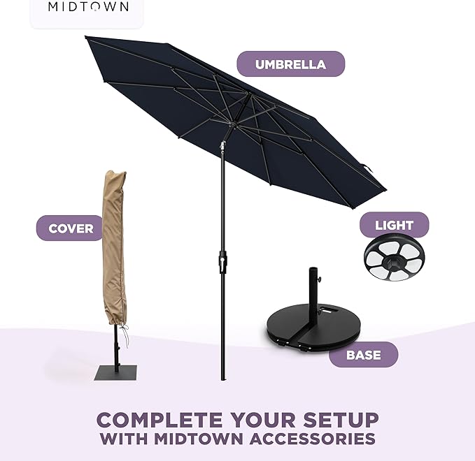 Midtown Umbrellas – The Swilt 9 Ft Patio Umbrella with 360° Swivel & Tilt Mechanism, Sunbrella Fabric & 8 Fiberglass Ribs – Outdoor Umbrella for Deck, Pool & Cafes – Canvas Navy Canopy, Black Pole