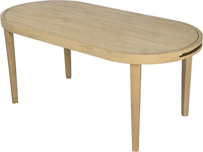 Christopher Knight Home Domac Acacia Wood Dining Table Set for 6, Solid Wood Outdoor Dining Set for 6, Oval Patio Dining Table and Chair Set with Cushion & Rope Accent, Cream Beige+Grey+Light Teak