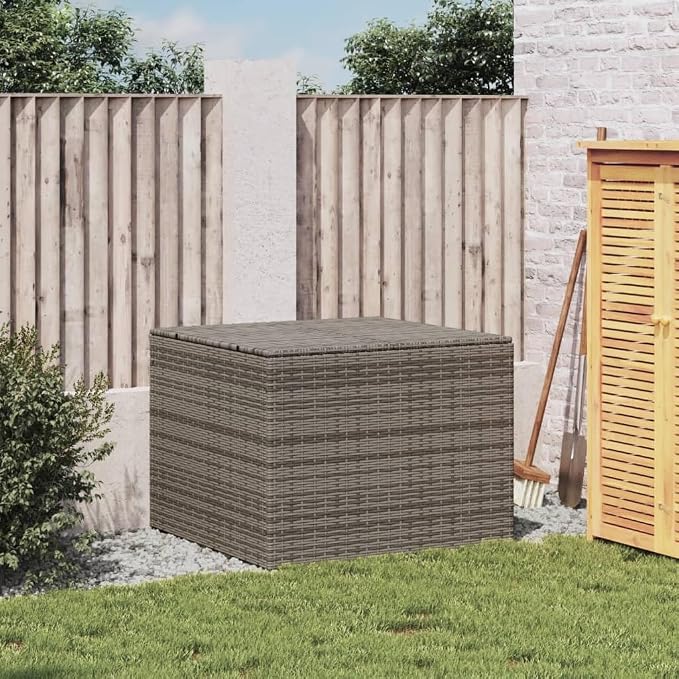 Grey Poly Rattan Garden Storage Box 291L Capacity Water-Resistant Outdoor Deck Box for Patio Balcony Garden