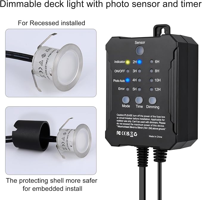 Dimmable LED Deck Lights with Timer and Photocell Sensor and Protecting Shell φ32mm,30Pack Outdoor LED Smart Deck Lighting IP67 Waterproof for Garden,Yard Stair, Patio, Floor Decoration
