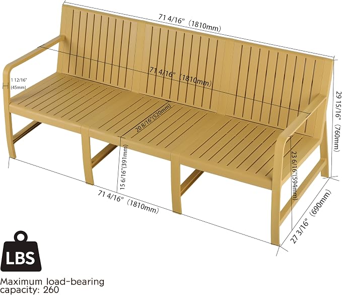 KEIKI 5 PC Outdoor Indoor 3-Seater Sofa,2 Chairs and 2 Coffee Tables PP Furniture Conversation Set Easy Assembly for Patio
