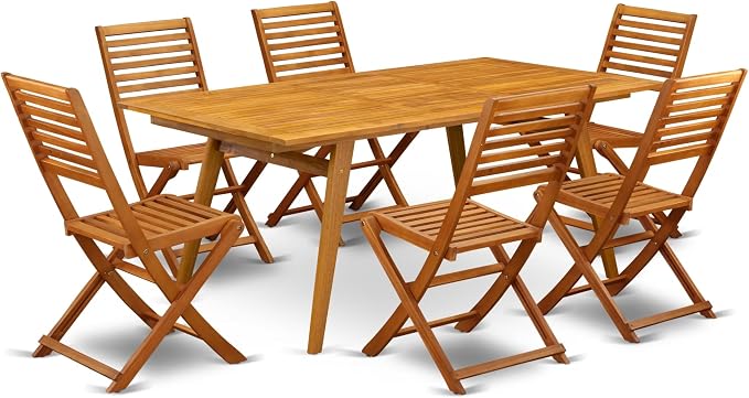 East West Furniture DEBS7CWNA 7 Piece Patio Dining Set Consist of a Rectangle Outdoor Acacia Wood Table and 6 Folding Side Chairs, 40x72 Inch, Natural Oil