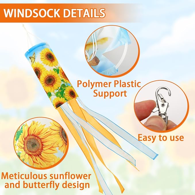 NOVWANG 2 Pieces Sunflower Windsock, 40 Inch Wind Socks for Outside Sunflower Wind Sock Summer Windsock for Home Garden Yard Balcony Decoration
