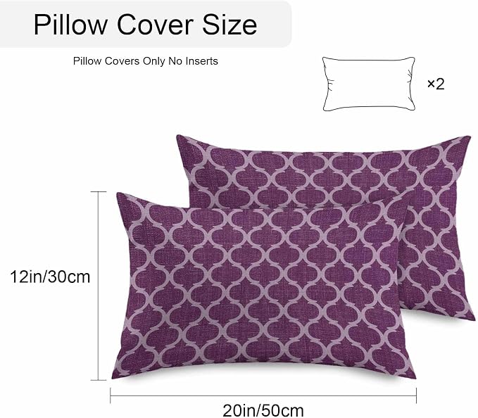 Dark Purple Moroccan Outdoor Pillow Covers 20x12 Inch Lumbar Pillow Covers Set of 2 Waterproof Decorative Throw Pillow Cases Country Abstract Quatrefoil Lattice Cushion Covers for Patio Furniture