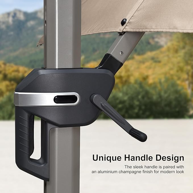 PURPLE LEAF Patio Umbrella with Base Included, 8ft Outdoor Aluminum Cantilever Umbrella with 360° Rotation, Champagne Offset Umbrella for Outdoor Garden Pool, Beige