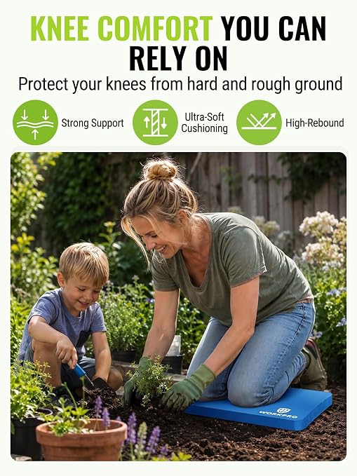 WORKPRO Extra Thick Kneeling Pad, 17.5 x 11 x 1.5 in, Blue | Soft NBR Foam Cushioning for Knee, Large Foam Kneeler Mat, For Gardening, Bathing Baby, Exercise, Workout Supplies