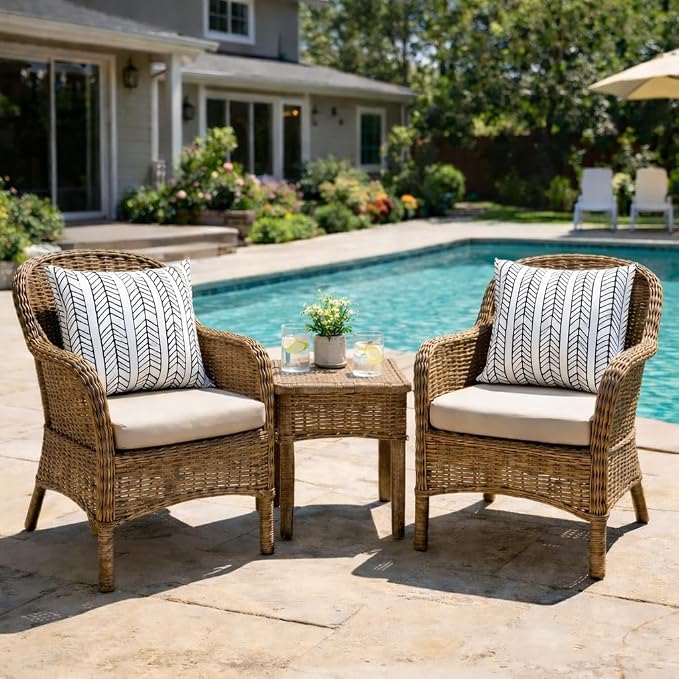2 Pack Outdoor Throw Pillows, 18x18 Decorative Pillows with Insert, Waterproof Patio Cushions for Garden, Porch, Poolside, Soft Outdoor Pillows Decorative Pillow Covers for Indoor Outdoor