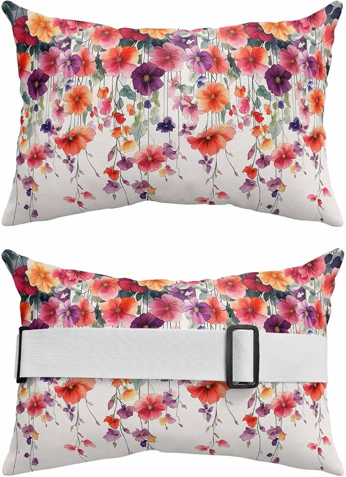 Pack of 2 Outdoor Lumbar Cushions with Inserts, Modern Colorful Flowers Watercolor Vine Texture Waterproof Fluffy Fade Body Pillows, Patio Furniture Pillow for Home Balcony Garden Decor 12x20IN