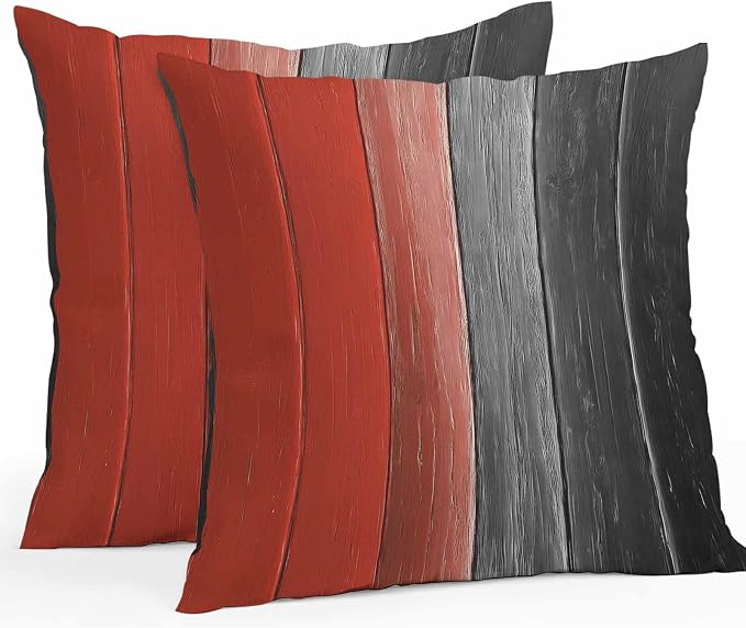 Throw Pillow Covers 16x16 Inch Set of 2, Red Black Ombre Waterproof Outdoor Cushion Covers, Vintage Farmhouse Wooden Decorative Pillowcases for Couch, Sofa, Bed, Garden, Patio