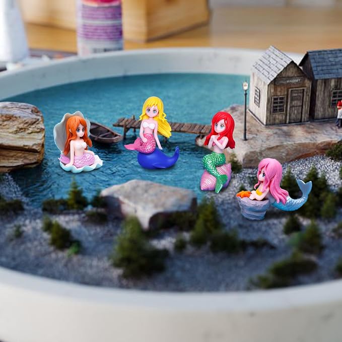 4pcs Miniature Mermaid Figurines, Mini Mermaid for Fairy Garden Accessories, Fish Tank Aquarium Decor, Cake Topper, Wedding Party Supplies, Ocean Animal Theme Decor, DIY Desk Micro Landscape