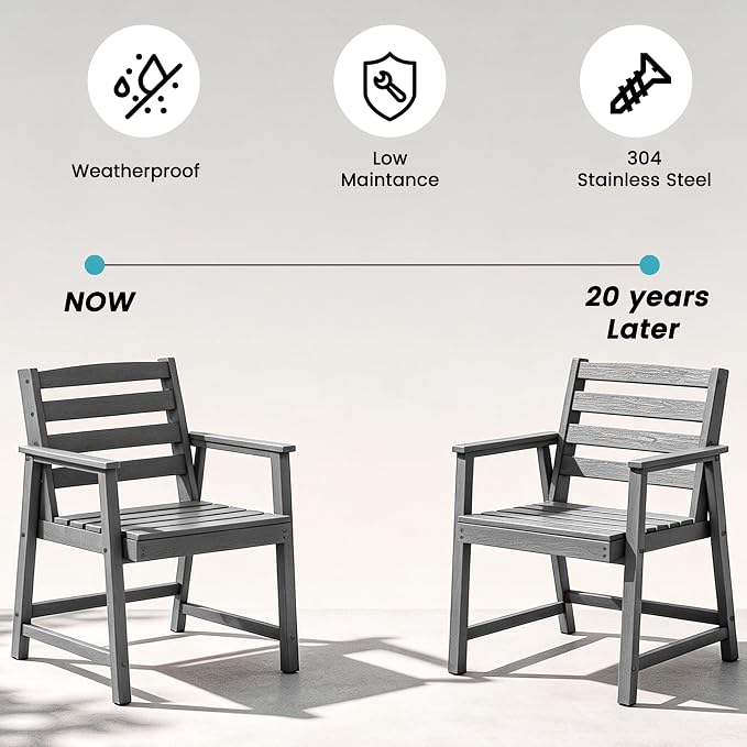 LOUNZY 5 Piece Outdoor Table and Chairs Set, HDPE Weather Resistant, Gray | 4 seat HDPE patio dining set, fade resistant and waterproof, easy clean, ideal for small outdoor spaces