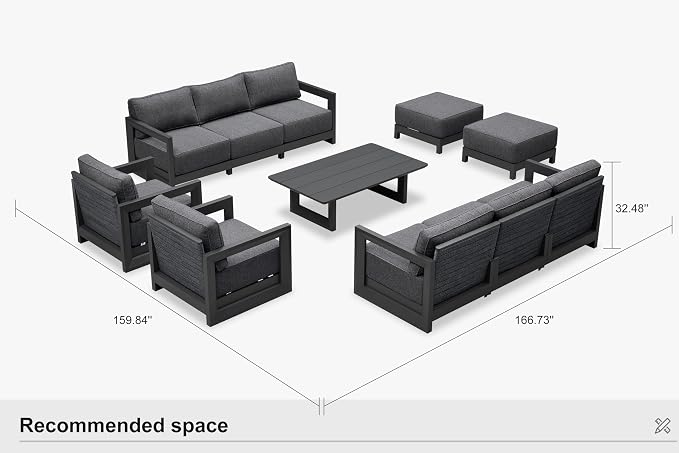 PURPLE LEAF Patio Furniture Set Enclosed Outdoor Couch with 9.6" Thick Cushion and Soft Pillows 11 Piece Modern Outdoor Conversation Sets with Ottoman Outdoor Sectional Sofas for Yard Deck Pool, Grey