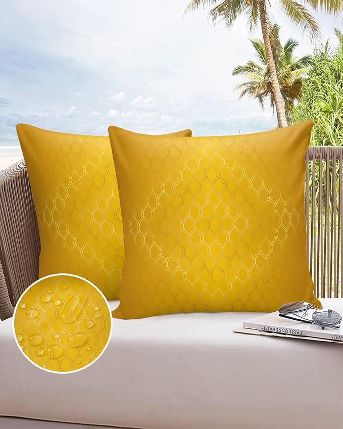 Prime Leader Outdoor Waterproof Pillow Covers Set of 2, Retro Gold Gradient Geometric Abstract Art Patio Throw Pillow Covers, Decorative Cushion Case for Couch Sofa Furniture Garden, 26x26 Inch