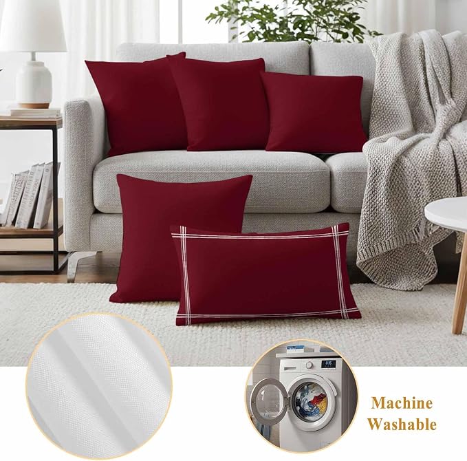 Outdoor Pillow Covers,Wine Red Dark Maroon Decorative Throw Pillow Cover Waterproof Pillowcase Set of 2,Linen Cushion Case for Sofa Couch Bed 26x26 Inch,Burgundy Red