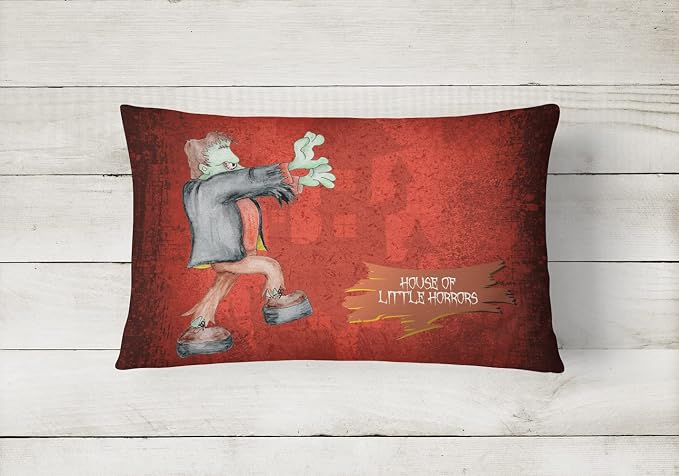 Caroline's Treasures SB3007PW1216 Little House of Horrors with Frankenstein Halloween Canvas Fabric Decorative Pillow, 12H x16W, Multicolor