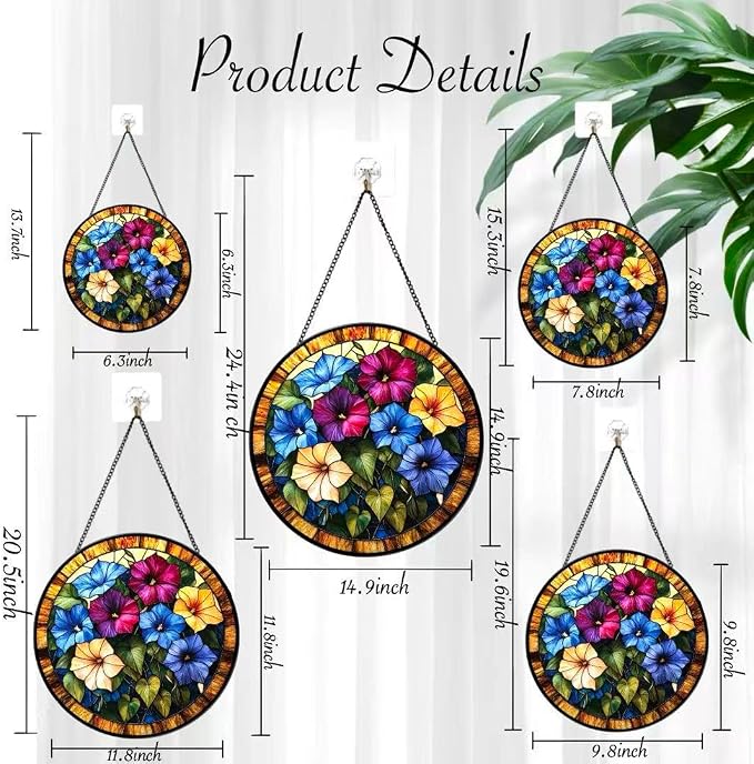 Stained Glass Window Hanging - The Blooming Morning Glory 6.3 Inches Suncatcher for Garden Home Decor for Women Mon Grandma Friends