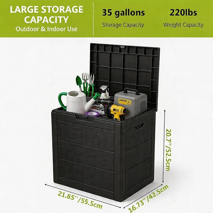 35 Gallon Outdoor Storage Box, Deck Boxes Outdoor Waterproof, Package Delivery Boxes For Outside, Patio Storage Box For Garden, Doorstep, Camping (Black, 35, Gallons)