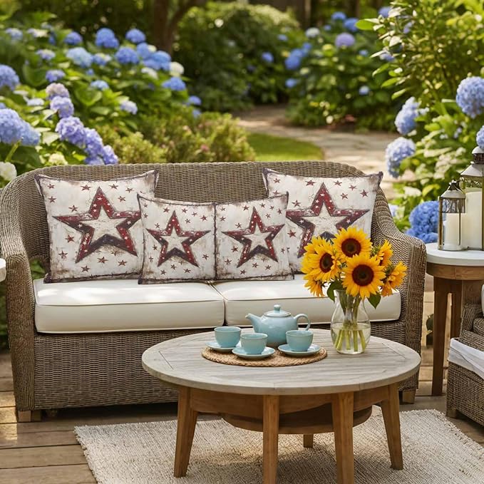 Texas Star Western Outdoor Pillow Covers 20x20 Inch Throw Pillow Covers Set of 2 Waterproof Decorative Pillow Cases Country Stars Vintage Cushion Covers for Patio Furniture Garden Couch Sofa