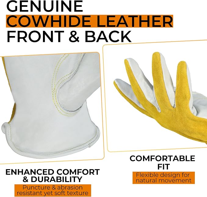 HANDLANDY Leather Gardening Gloves, Leather Work Gloves for Men Women | Durable Utility Men Women Garden Yard Working Glove, for Landscaping, Mechanic, Construction, Driving, Farming, Ranching